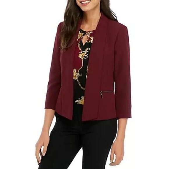 Kasper Suit Jacket Blazer 8 Maroon Plum Open Front 3/4 Long Sleeve NEW - Picture 10 of 16
